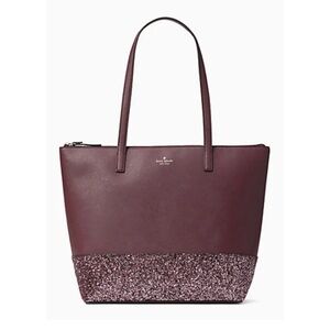 Kate Spade Greta Court Penny Tote Bag Glitter Purse Handbag Cherrywood NWT